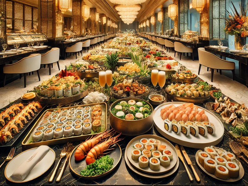 Luxury halal buffet spread at a high-end Singapore restaurant